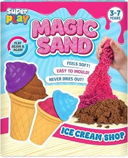 SUPERPLAY Ice Cream Shop Set – Kinetic Sand Playset with Moulds, Sensory Toy for Kids, Non-Toxic, Mess-Free, Creative Indoor Activity Ages 3, 4, 5, 6, 7
