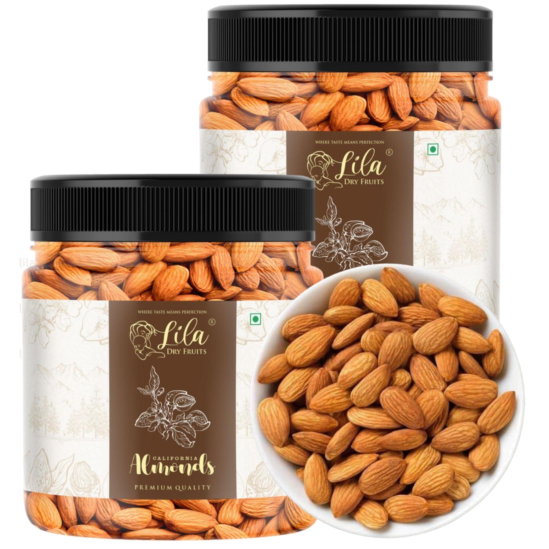 LILA DRY FRUITS California Almonds 500 Gms X 2 Each | Premium Whole Almond Ideal for Snacking, Dessert Topping | Natural, Crunchy Badaam, Fresh & Raw Badam | Dry Fruits Perfect for Gifting