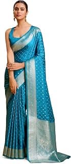 Monjolika Fashion Women's Blushing Banarasi Silk Saree Zari Woven Work Enhanced Elegance Comes With Unstitched Blouse Piece