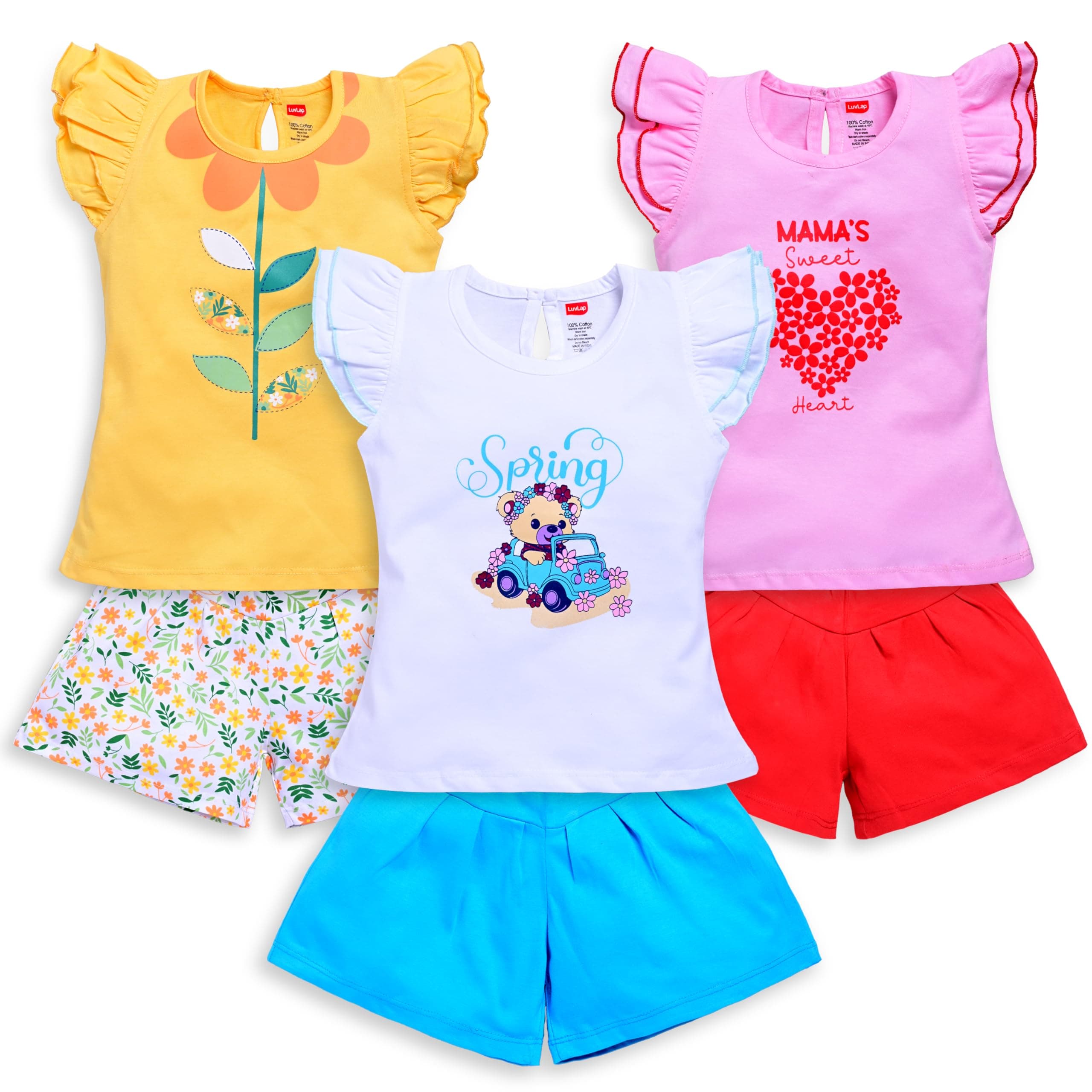 LuvLap Baby Girls Regular Fit 100% Cotton Half Sleeves Girls Top CoSets Pack of 3