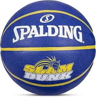 Spalding 8 Panel Slamdunk Rubber Moulded Indoor/Outdoor Basketball with Butyl Bladder, Blue, Size: 7 (Suitable for Practice/Match/Training) + Free Air Needle