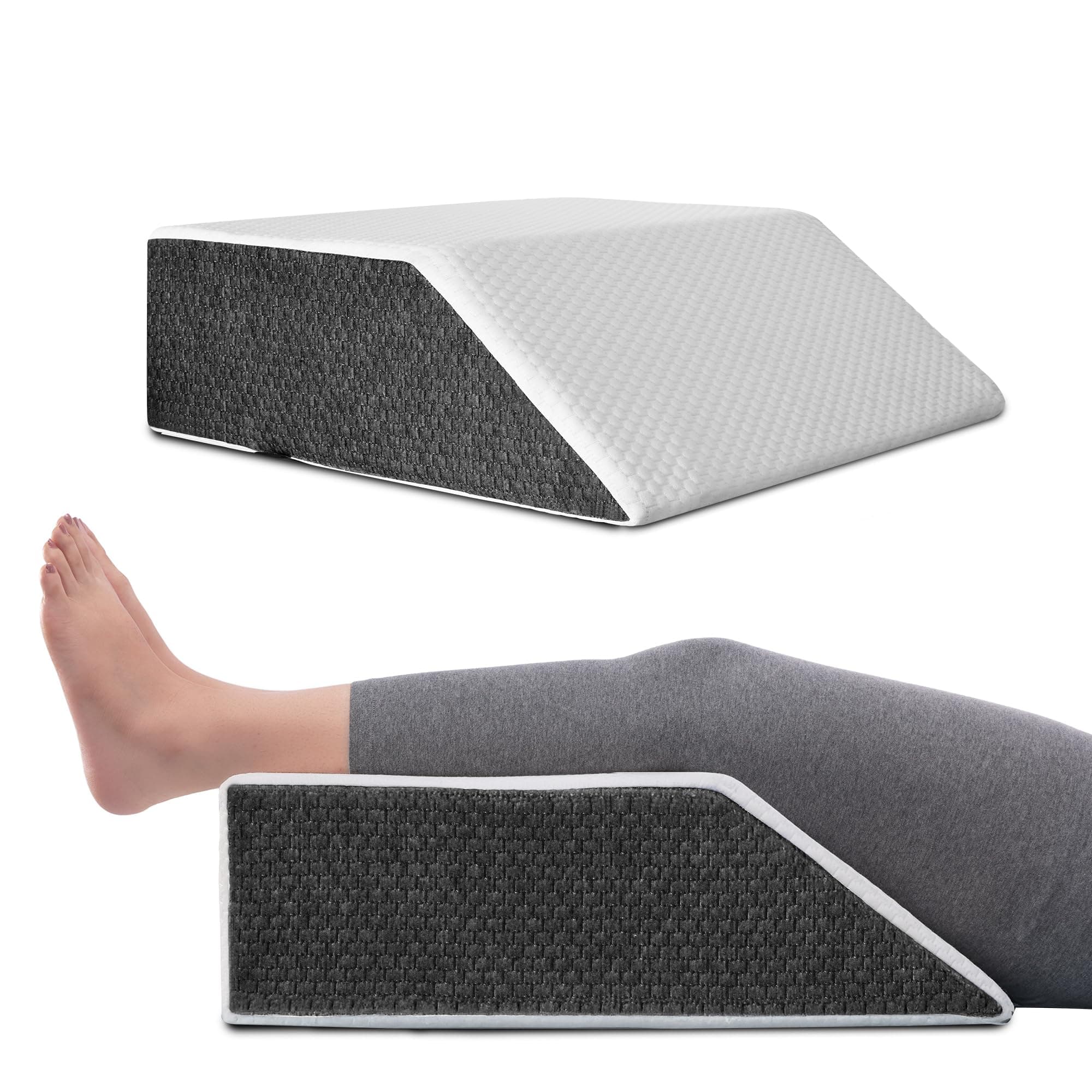 Frido Leg Elevation Wedge Pillow for Edema, Varicose Veins, Fracture | High Resilience Foam Cushion for Leg, Knee & Thigh Support | Back Pain & Swelling Relief | Lightweight (White & Grey)