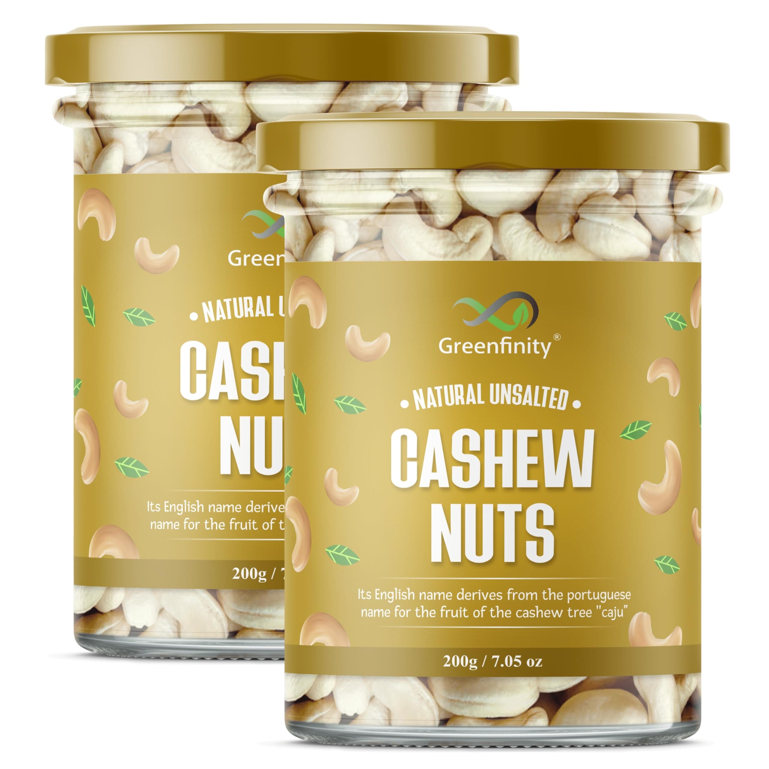 GreenFinity Premium Cashew Nuts 400g [200g x 2] – Grade - W320, Crunchy & Unsalted Whole Cashews | Rich in Protein & Fiber | Freshly Packed in Airtight Jar | Healthy Vegan Snack.