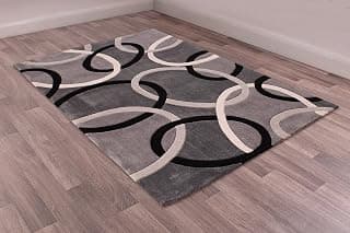 Hand Woven Tufted Wool Rectangular Carpet for Living Room Bedroom and Hall Size 3X5 Feet Runner, Color Black Grey