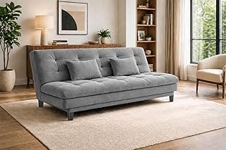 Modern Velvet Sofa Cum Bed, Tufted Convertible Couch, 3-Seater Sleeper Sofa, Space-Saving Design, Soft Cushioned Seating – Grey