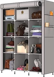 MY ARMOR 3-Door Foldable Wardrobe for Clothes, Wardrobe for Storage, Multipurpose Collapsible Fabric Wardrobe Organizer for Clothes, ABS Plastic, Fabric Cupboard - 12 Shelfes Cabinet Rack