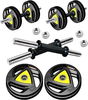 Kore Professional Metal Integrated Rubber Plates DM-20KG (5 KG x 4 = 20 KG) Adjustable Combo 16 Dumbbells Set, Multicolor