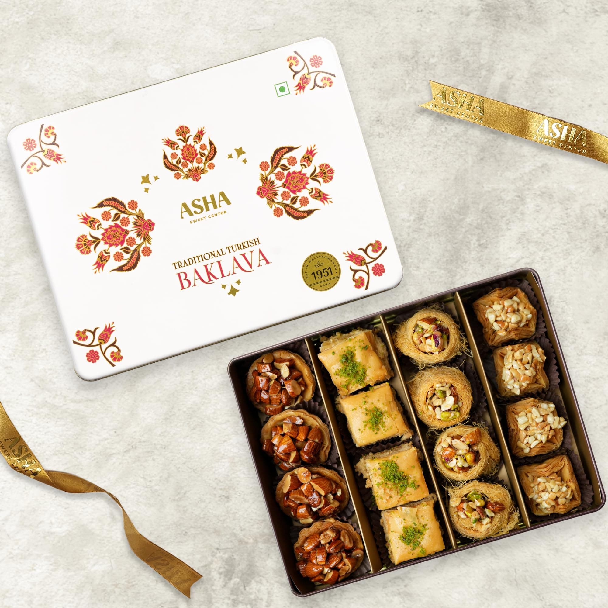ASHA SWEETS Baklava Assorted Sweets (Pack Of 2 X 430 Grams) Tin Box, Premium Sweet Perfect for Gifting and Snacking, Turkish Delight Made With Fresh Ingredients