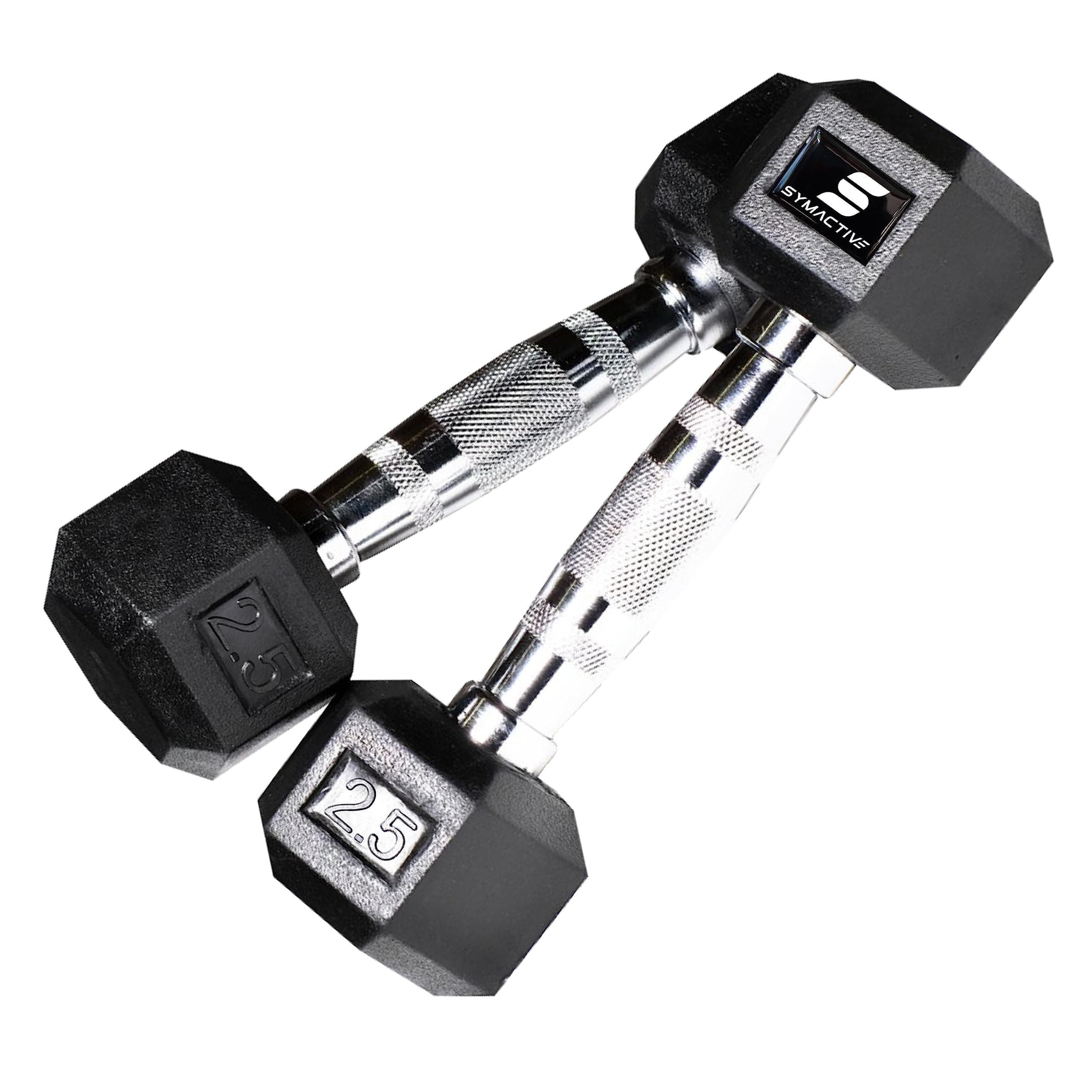 Amazon Brand - Symactive Rubber Coated 5 Kg Hex Dumbbells Set for Full Body Workout (Set of 2, 2.5 Kg, Black)