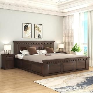 SONA ART & CRAFTS Kuber Solid Sheesham Wood King Size Bed with Storage Box | Wooden King Size Cot | Double Bed with Box for Home - Walnut (Assembly Included)