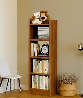 Enigmatic Woodworks Wooden Open Bookshelf Multipurpose for Home Rack Showcase Organizer for Living Room I Study Room I 5-Tier I Finish-Suede DIY (Walnut) 33 * 24 * 121CM