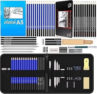 Corslet 47 Pieces Pencil Kit Professional Graphite Charcoal Sketch Kit Drawing Pencils and Sketching Kit for Artist Painting Shading Sketch Book with Zipper Carry Bag Drawing Kit