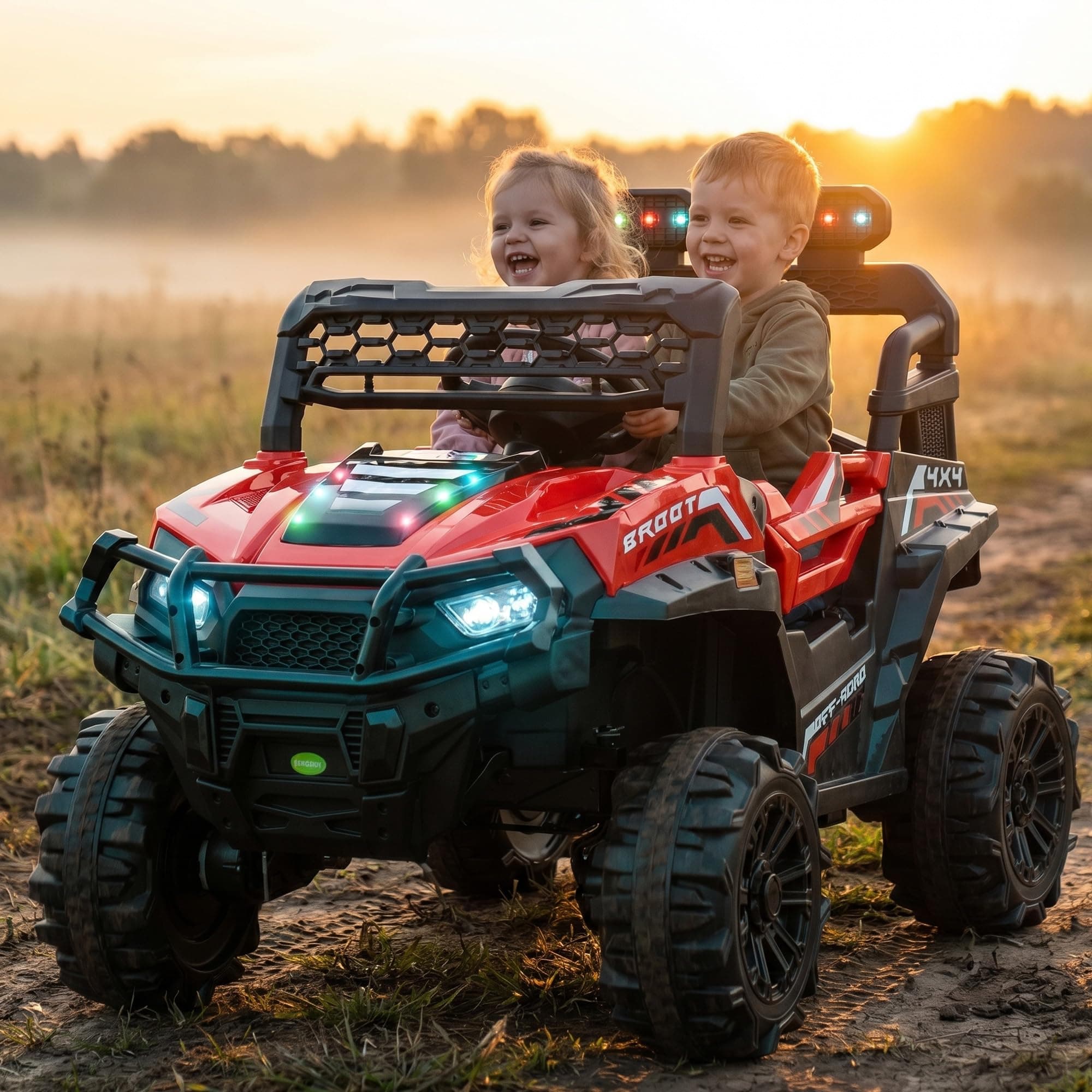 Baybee Broot Electric Car for Kids with Parental Control | Baby Battery Operated Ride On Toy Car with 4x4 Motor, RGB Lights, Music & Swing Mode | Rechargeable Battery Car for Kids 2-6 Years (Red)