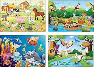 FunBlast Kids Puzzles for Kids, Animal and Birds Jigsaw Puzzle for Kid of Age 3-5 Years, Set of 4-96 Pcs Puzzle (Multicolor, Size 30X22 CM)