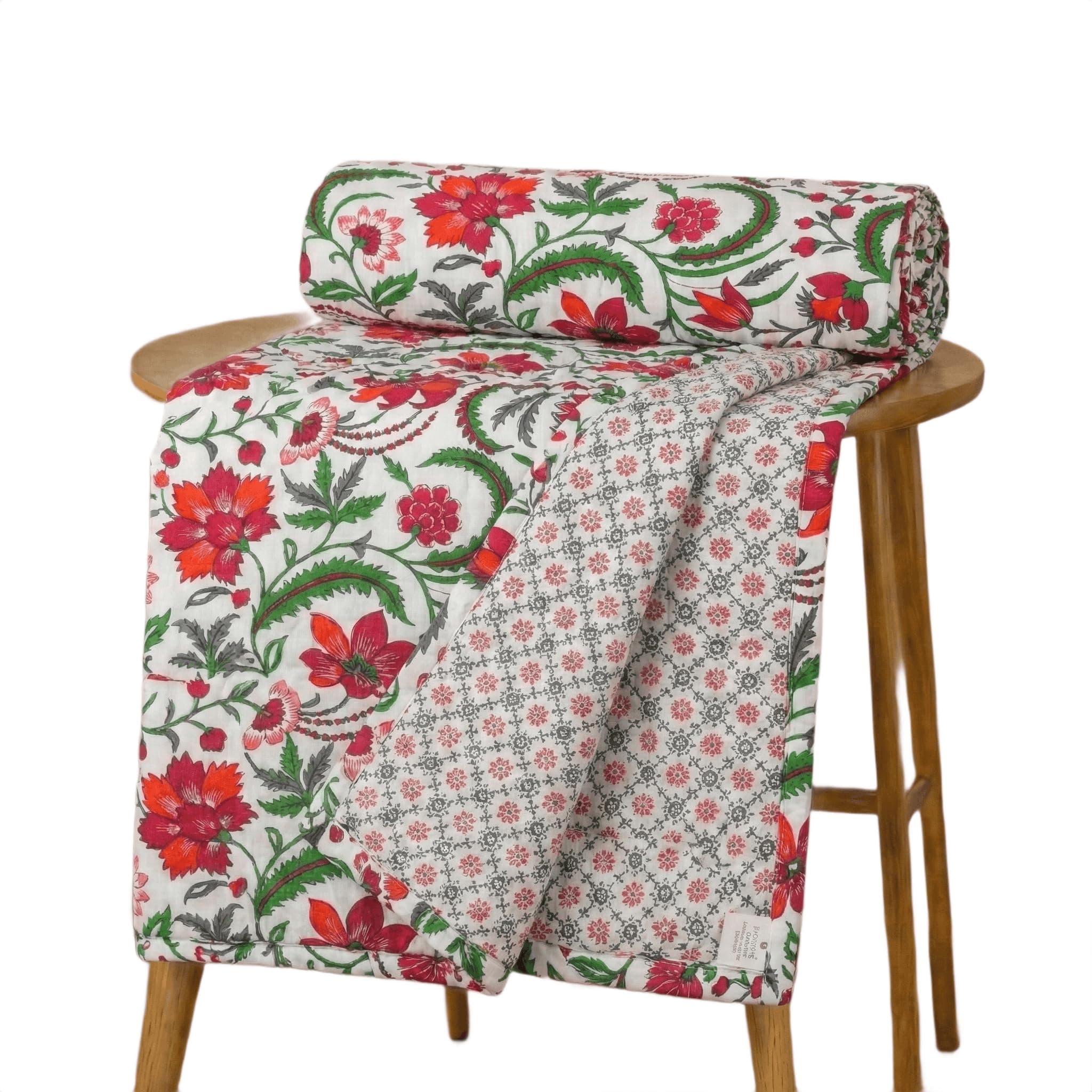Trance Home Linen 100% Cotton | Kids Dohar | Double Bed | 150 GSM | Reversible Ac Comforter | Light Weight All Season Soft Blanket (84x88 Inches | Firdaus Red)