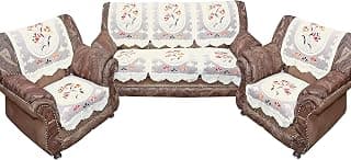 Kuber Industries Cotton Flower Print 5 Seater Slip Sofa Cover Set|Premium Cotton & Flower Print|Pack of 6 (Cream)