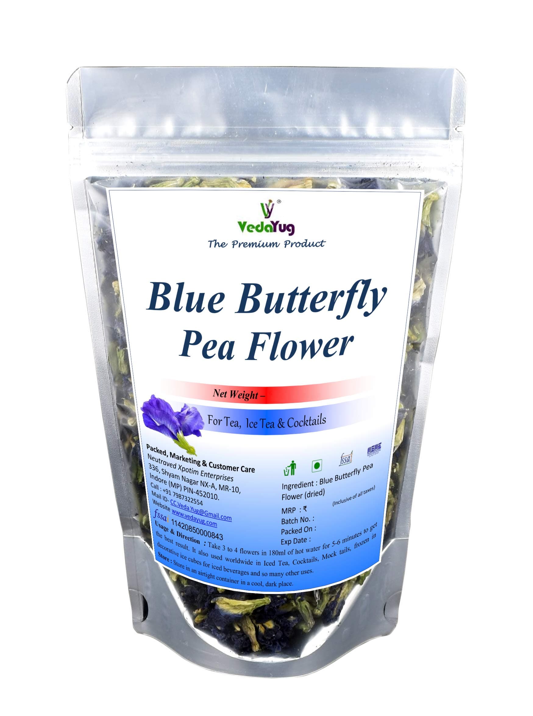 VY VedaYug Butterfly Pea Flower | Blue Tea | Herbal Caffeine-Free Infusion | Ideal for Iced Teas & Mocktails 1kg