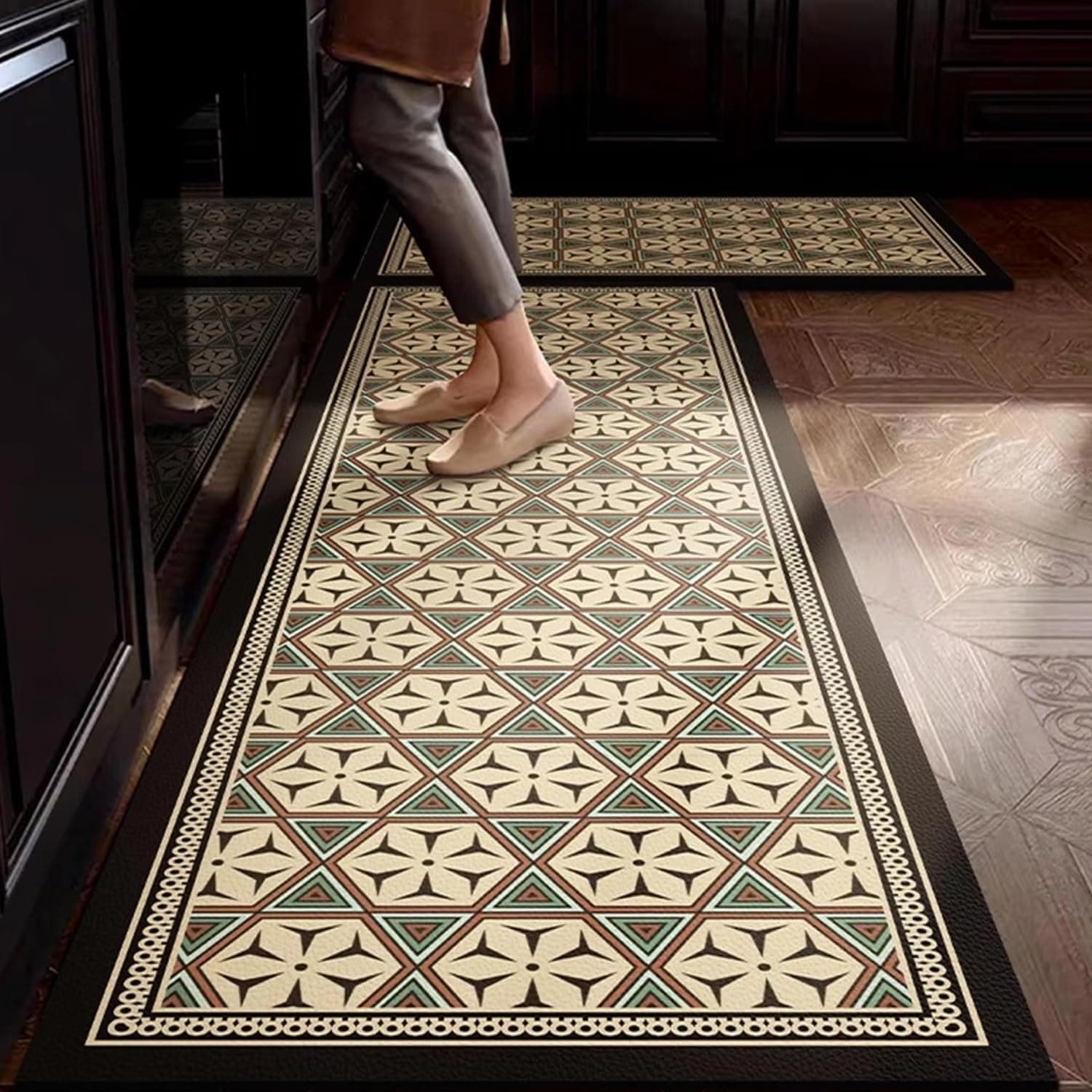 ShreeVoke 2-Piece Anti-Fatigue Kitchen Mat Set (120x40cm & 60x40cm) – Waterproof Memory Foam Cushioned Runner Rugs with Non-Slip Rubber Backing, Cooking Time Design (Colour-4)
