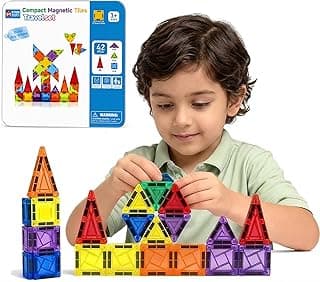 Kidology Magnetic Tiles for Kids (42 PCS) | Travel Set STEM Building Blocks | Educational Construction Toys for 3 4 5 Years | Colorful Blocks for Creative Play & Imaginative Learning (Multicolor)