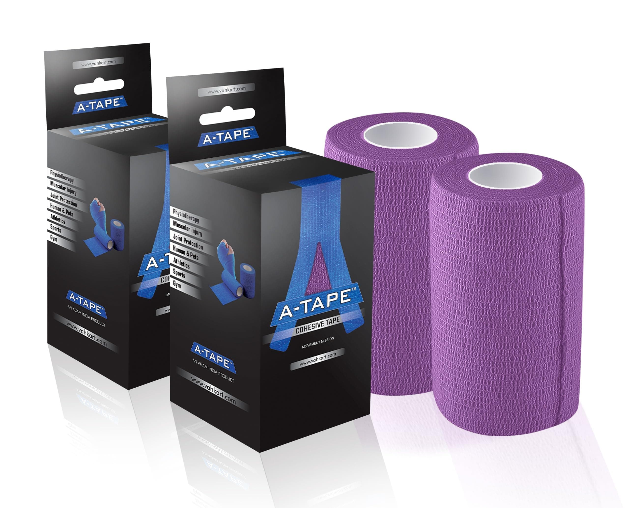 A-Tape Cohesive Self Adhesive Crepe Bandage (Reusable and Waterproof, 10cm X 4.5 Mtr) Set of 2 (Purple)