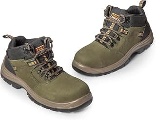 Woodland Woodland Armour Nubuck Leather Safety Shoes for Men | Oil Resistant Safety Shoe with Anti Slip Grip | Lightweight, Antistatic PU Double Density with Composite Toe | Olive Green (8 UK, 42 EU)