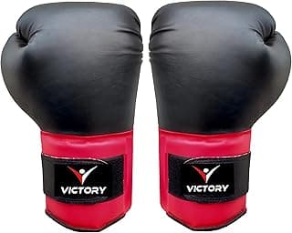VICTORY Boxing Gloves for Men & Women with Moulded Foam Padding Punching Bag Gloves for Boxing, Training, Kickboxing, Muay Thai, MMA, Durable Pu Material Twin Punching Gloves (Black/Red, 10-12 Oz)