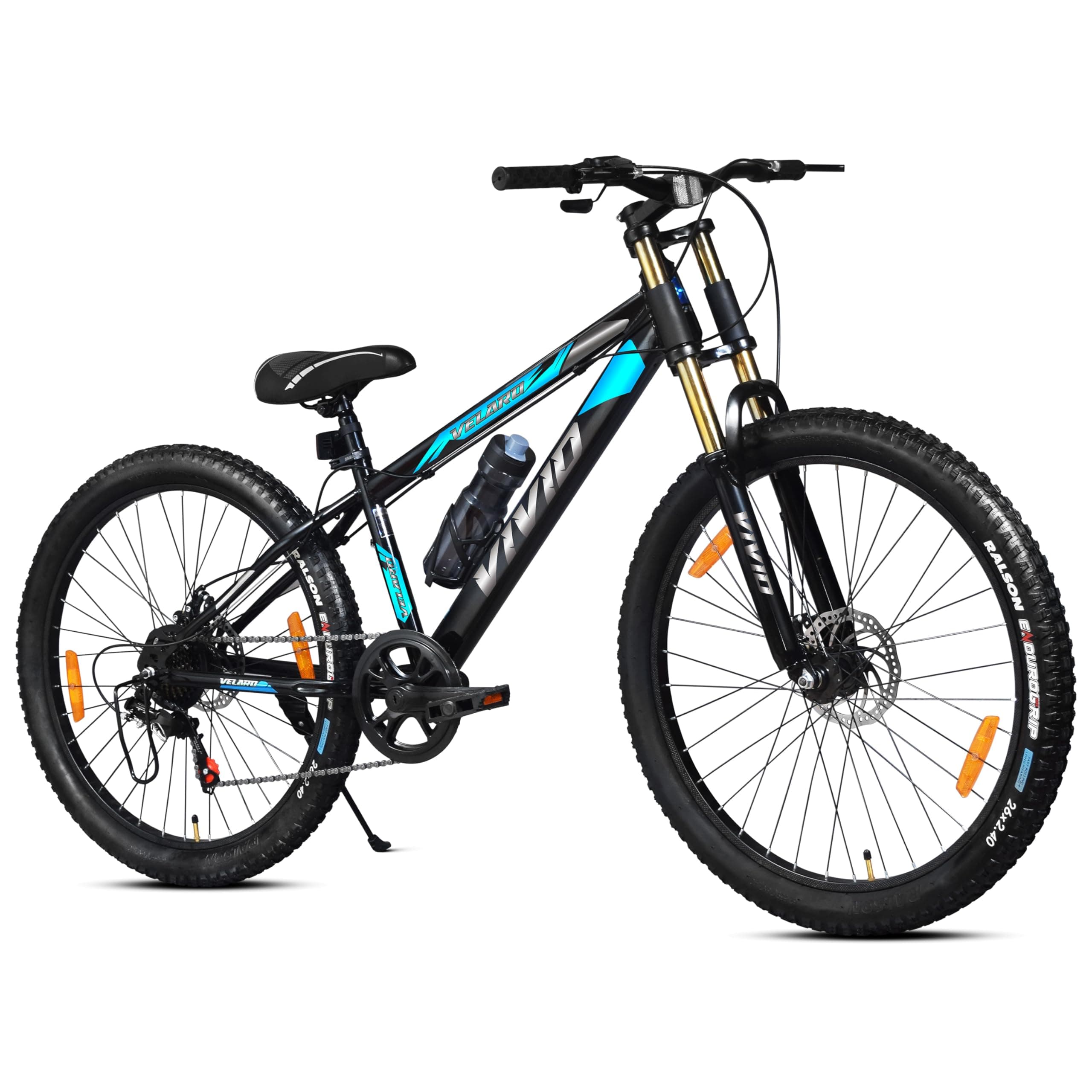 Leader Vivid Velaro Pro Double Crown Suspension 26T 7 Gear Cycle for Men | Strong Steel Frame & Dual Disc Brakes with Mega Hub | MTB Bicycle for Off-Road & City Riding Ideal for 13+ Yrs - Black
