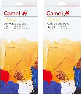 Camel Artist Acrylic Color Box 9ml tubes, 12 Shades (Pack of 2)
