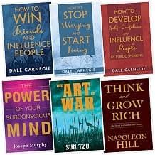 Pack of 6 Self Help Book for Adult - How to Self Confidence, Stop Worrying, Win Friends, Subconscios Mind, Think & Grow and Art of War
