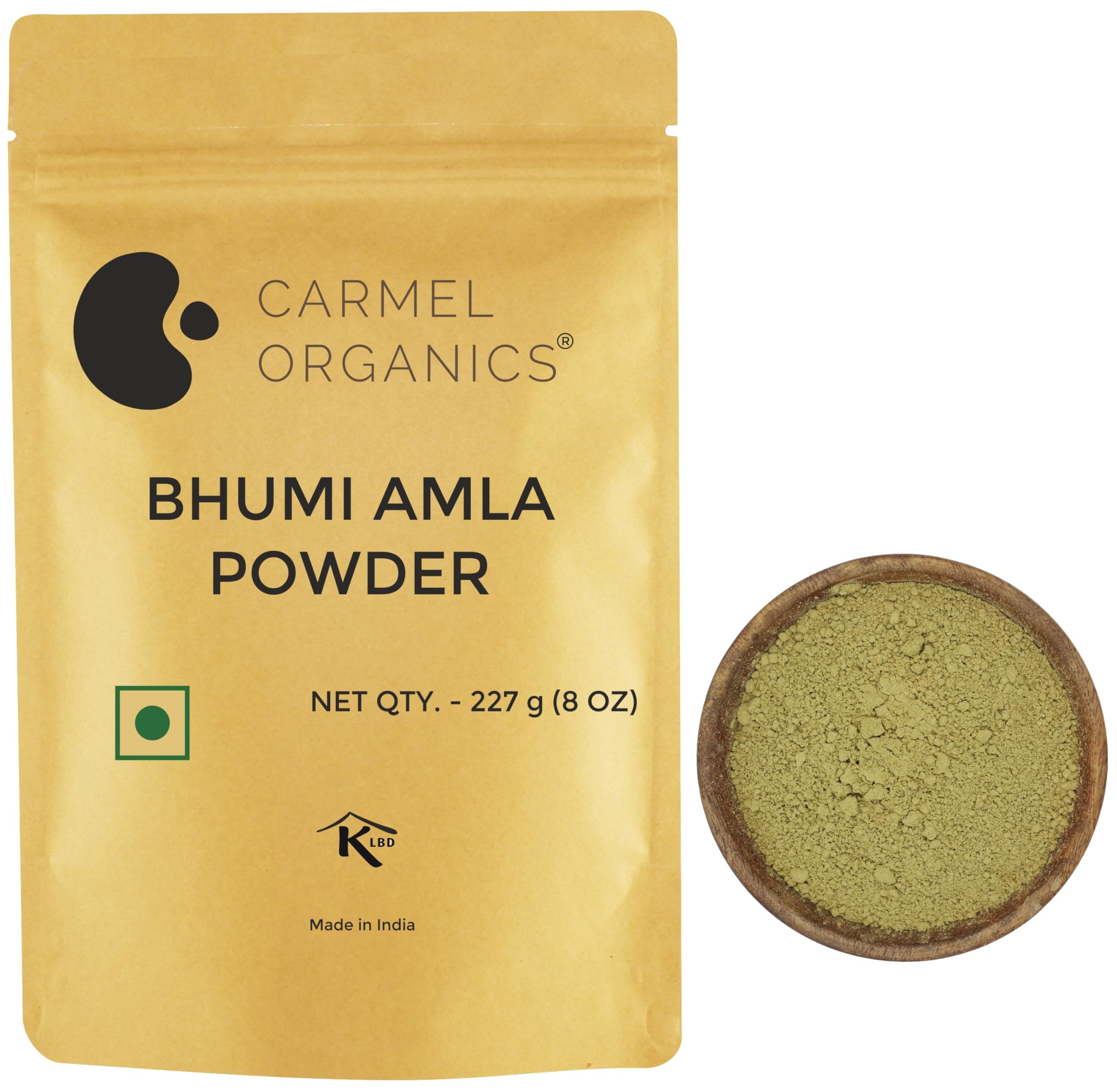 CARMEL ORGANICS Bhumi Amla Powder 227g | Pure & Natural Bhui/Bhoomi Amla | Finely ground texture ensures easy mixing with water, juice, smoothies, and herbal formulations.