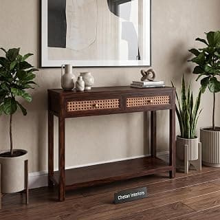 Solid Sheesham Wood Console Table for Living Room Furniture | Hallway Enteryway Console for Home and Office | (Walnut Finish-03)