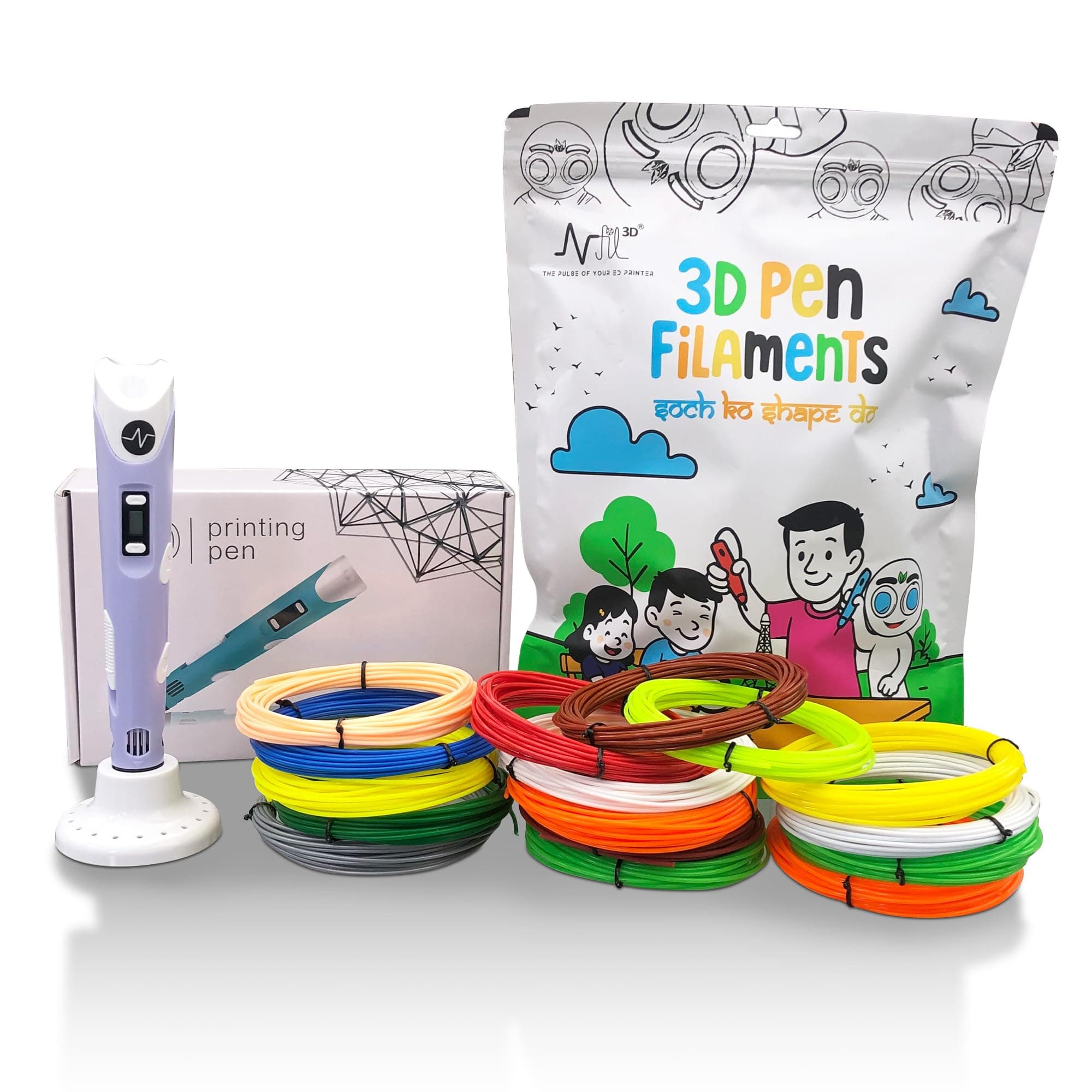 NFIL3D Pen Kit for Kids | 3D Pen Starter Kit – Includes 9Pcs Multicolor Filament 5Meter Each [Total 45 Meter] & 1Pc USB Cable,1Pc Stand &1Pc 3D Pen Birthday Party Gifts for Kids (Purple)