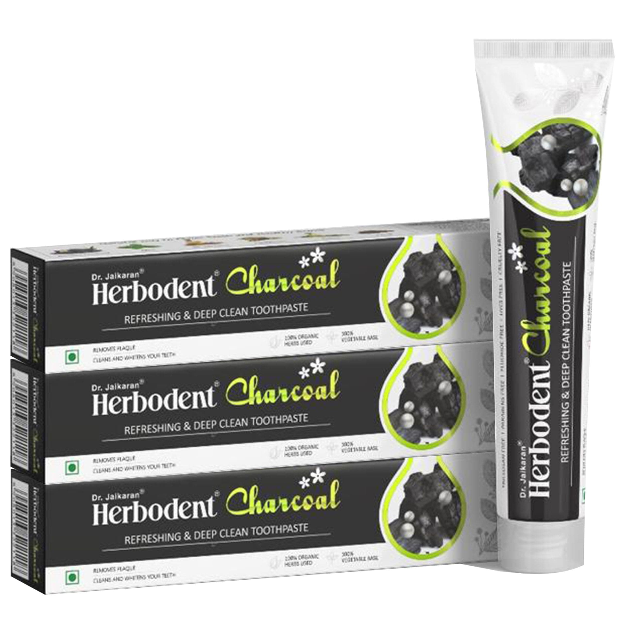 Herbodent® Charcoal Toothpaste - 100g Pack of 3 | Whitens Teeth & Fresh Breath | No Bleach, No Fluoride | Activated Bamboo Charcoal & Organic Herbs -Wheat Germ,Thyme, Clove.