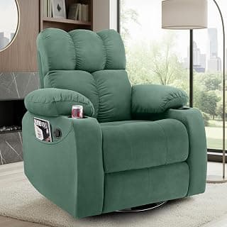 Little NAP Helios Soft Suede Fabric Recliner Sofa 1 Seater | Manual Rocking & 360° Revolving | Recliner Chair with Cup Holder & Both Side Pocket | Home, Office & Bedroom Recliner | Green