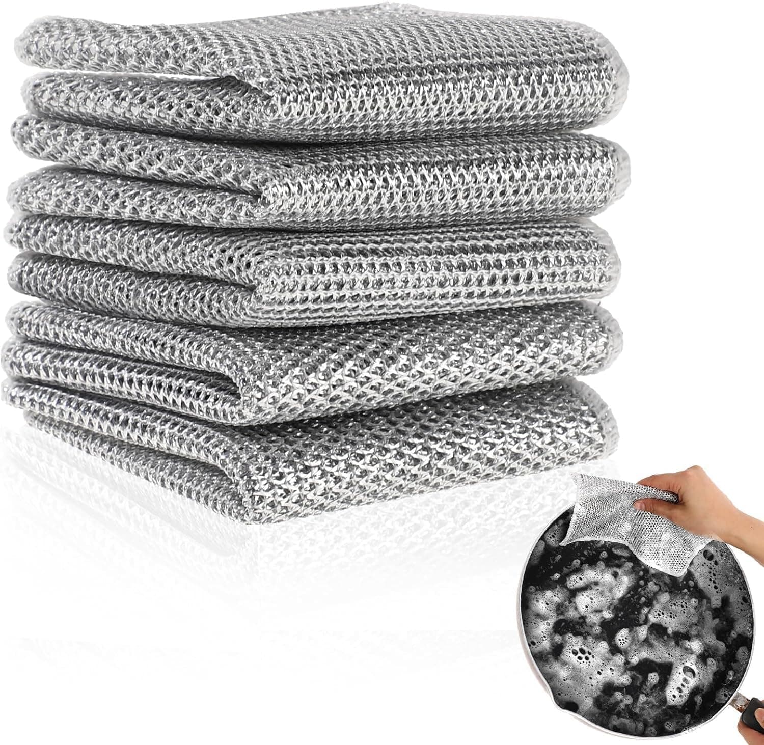 COFIEX Double Layered Non-Scratch Dish Wash Cloth - Multipurpose Stainless Steel Wire Dishcloth & Scrubber for Wet/Dry Cleaning Sinks, Counters, Utensils - Kitchen Accessories & Cleaning Supplies (5)