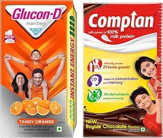 Complan Nutrition Drink Powder for Children, Royale Chocolate Flavour, 1 Kg & Glucon-D Tangy Orange Glucose Powder, 1Kg