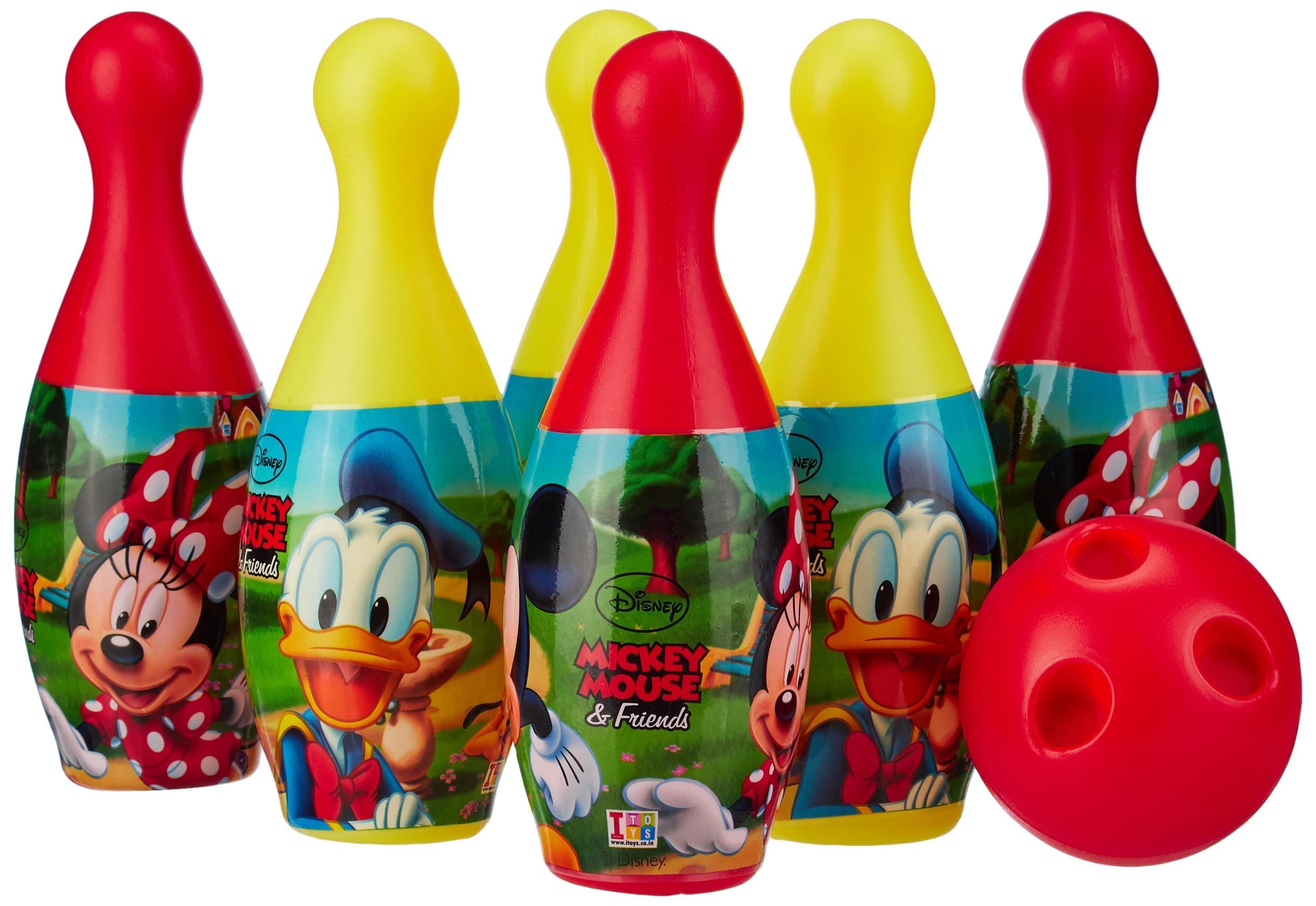 Amazon Brand Jam & Honey Mickey Mouse Bowling Set for Kids, BIS Safe for Kids, Indoor Outdoor Bowling Game with 6 Pins and Ball, Fun Skill Building Toy for Kids Age 3+ Years