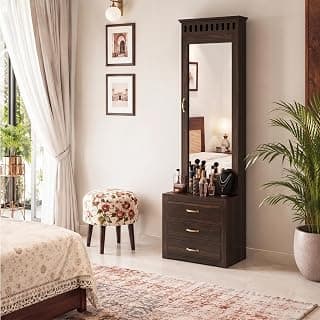 SONA ART & CRAFTS Solid Sheesham Wood Dressing Table with Storage Mirror & 3 Drawers, & 1 Door Storage for Living Room Bedroom Wooden Make Up Vanities Dresser for Bedroom Home (Walnut Finish)