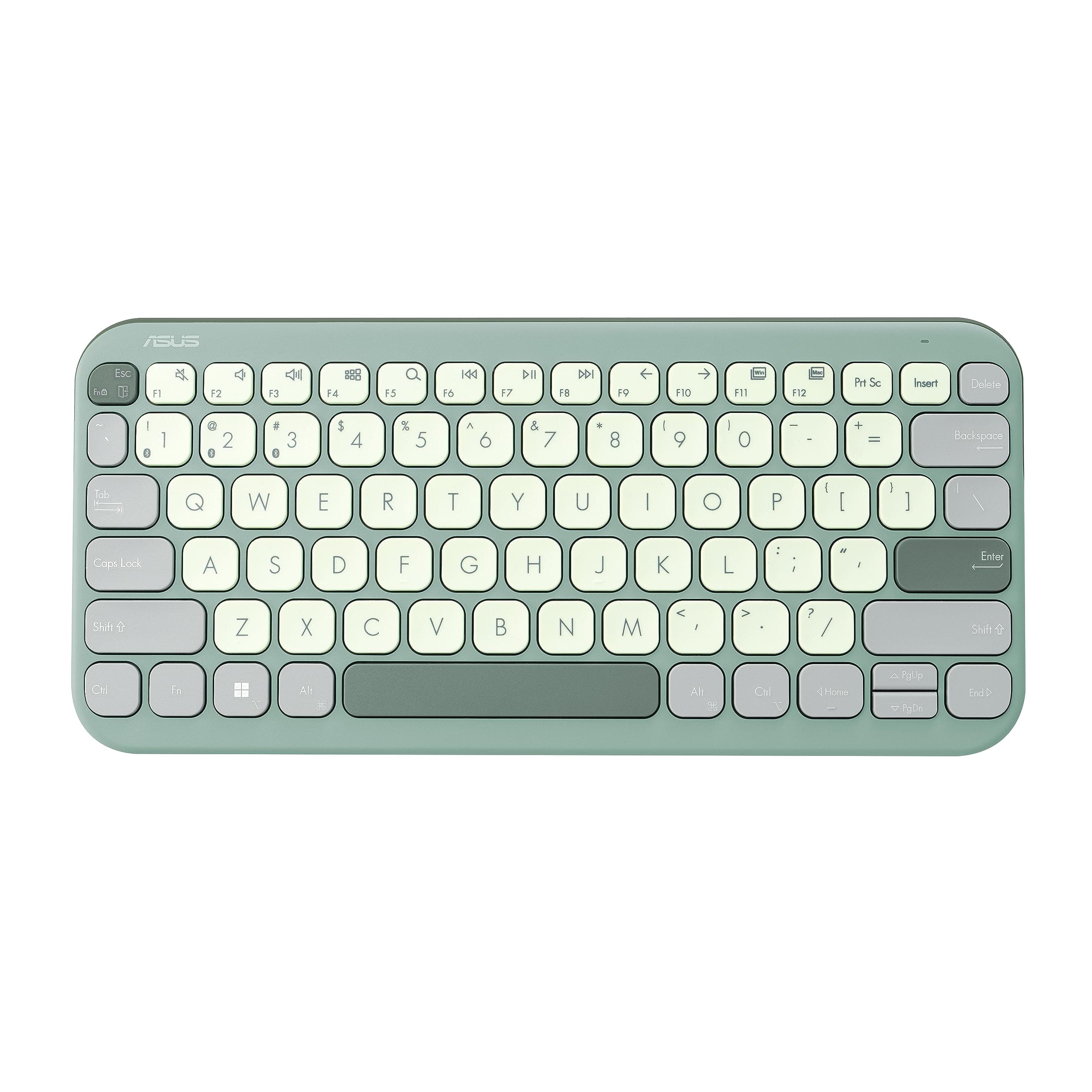ASUS Marshmallow KW100 Keyboard, Supports Up to 3 Devices, 1.6mm Key Travel, Scissor Keys, Compact & Lightweight Keyboard (Color - Green Tea Latte)