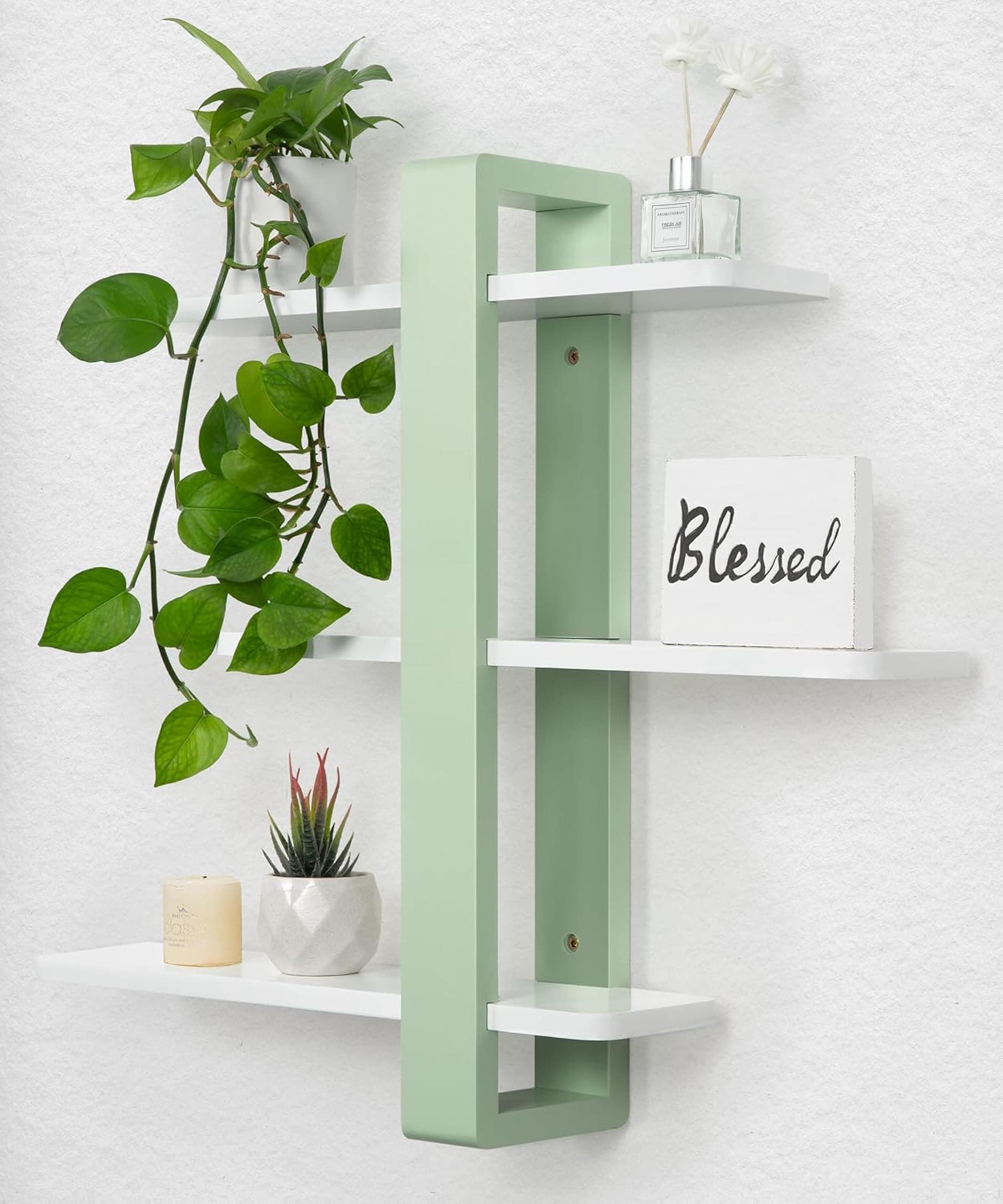 Dence Store Wooden Wall Shelf for Living Room | Decorative Floating Wall Mount Shelf for Bedroom, Office & Home Decor | Modern MDF Display Rack for Plants, Books & Showpieces | Sky & White