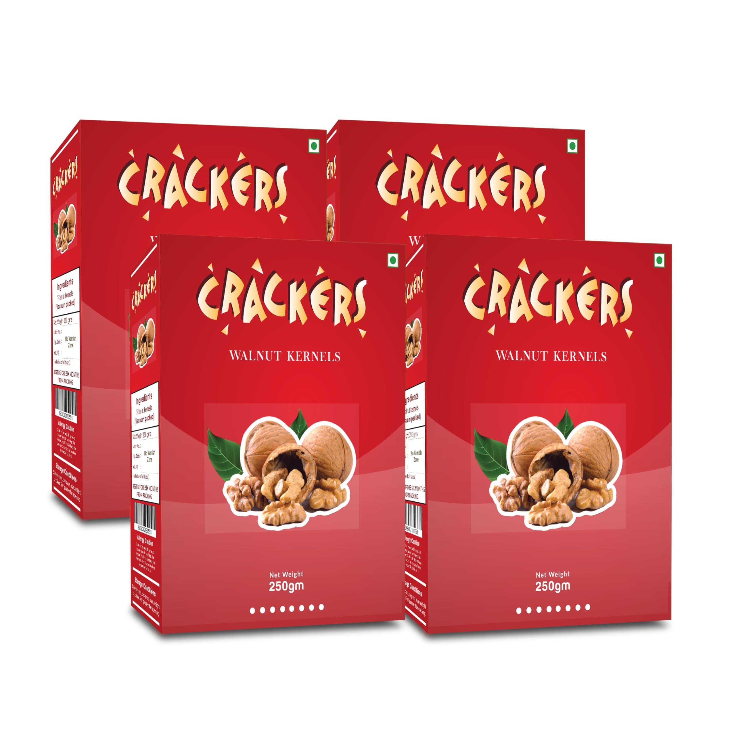 Go Kashmiri Light Amber Halves Walnuts Kernels (Walnuts Without Shell) 1Kg (250g x 4) | New Crop Walnuts Kernels | Walnuts Without shell
