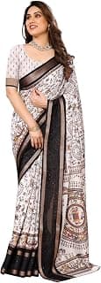 StyleScope Women's Printed Dola Silk Sequence Boarder Warli Art Saree With Unstitched Blouse Piece (Warli Sequence)