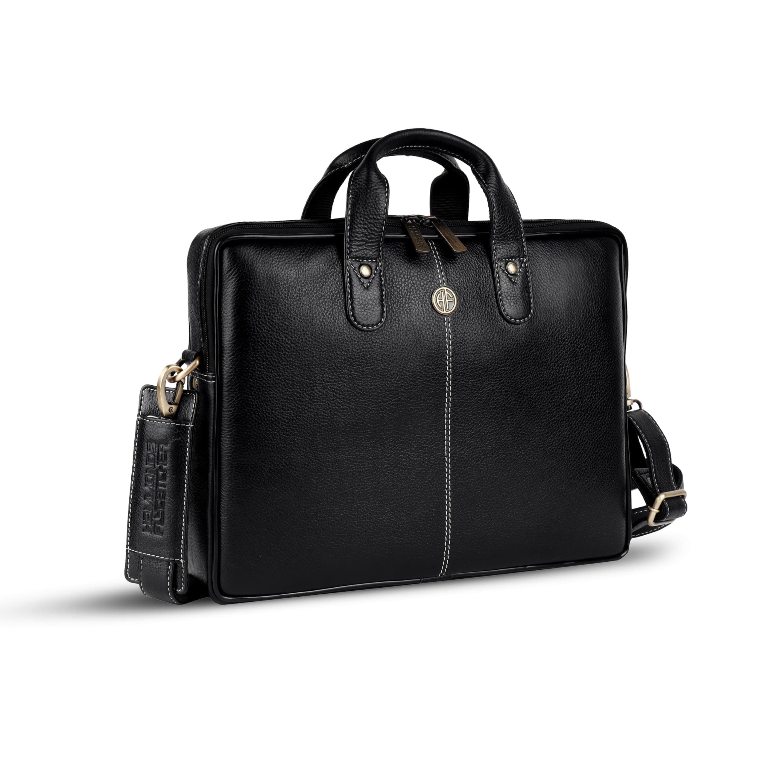 HAMMONDS FLYCATCHER Genuine Leather Office Bag for Men - Laptop Bag for Men - Padded Laptop Compartment, Fits 14 Inch Laptop - Adjustable Strap, 1 Year Warranty - Office, Travel, Daily Use - Black