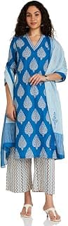 BIBA Women Cotton Straight Printed Kurta Straight Palazzo Suit Set