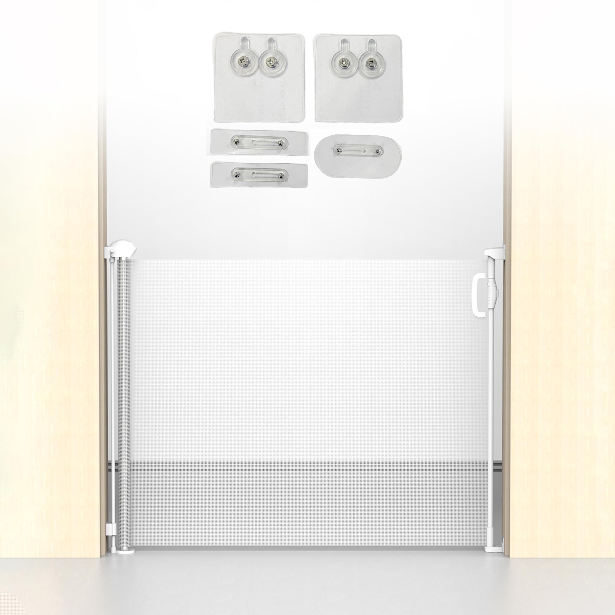 Kids Station Baby Retractable Safety Gate - Barrier Fence - Baby Proof Safety Gate for Door and Stairs - Auto Close - Retractable Mesh - Height 90cm or 2.9ft - Expandable to 180cm or 6ft (White)