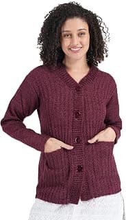Generic Women's Woolen V-Neck Buttoned Full Sleeve Cardigan Self Design Soft Wool Fabric Winter Wear Pure Wool Sweater Fully Warm with Front Pockets Stylish Cardigan