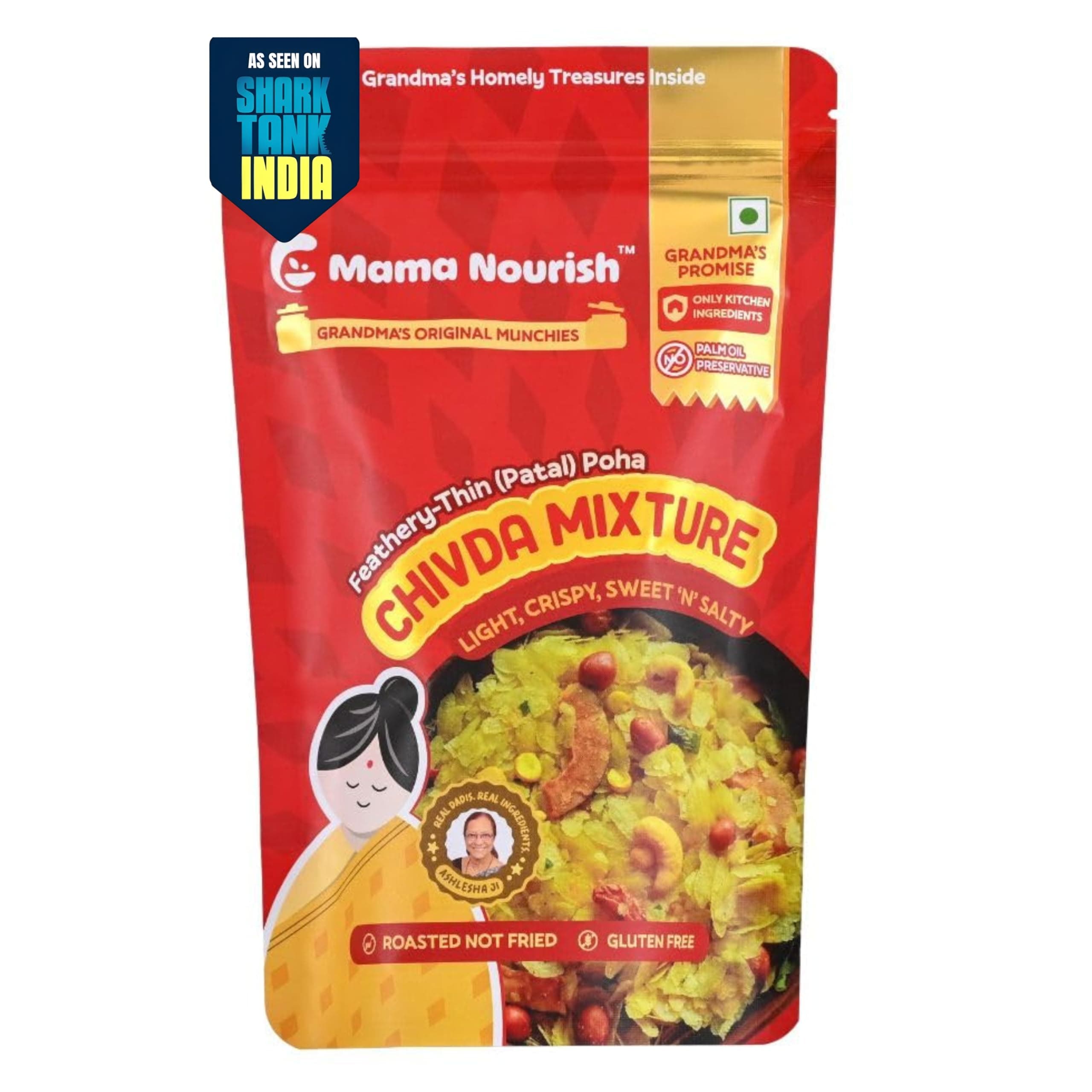MamaNourish Chivda - Patal Poha 100g | Roasted Namkeen Snack | As seen on Shark Tank | Light & Crispy Poha Chiwda with Nuts | No Palm Oil, No Preservatives | Healthy Snack Mixture | Gluten Free