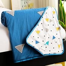 Story@Home Dohar Single Bed TC,144 Cotton AC Blanket for Summer 144x 220CM,150GSM Ac Comforter and AC Blanket for Summer|Blue & White Geometric Pattern Reversible Duvet Quilt,All-Season Blanket