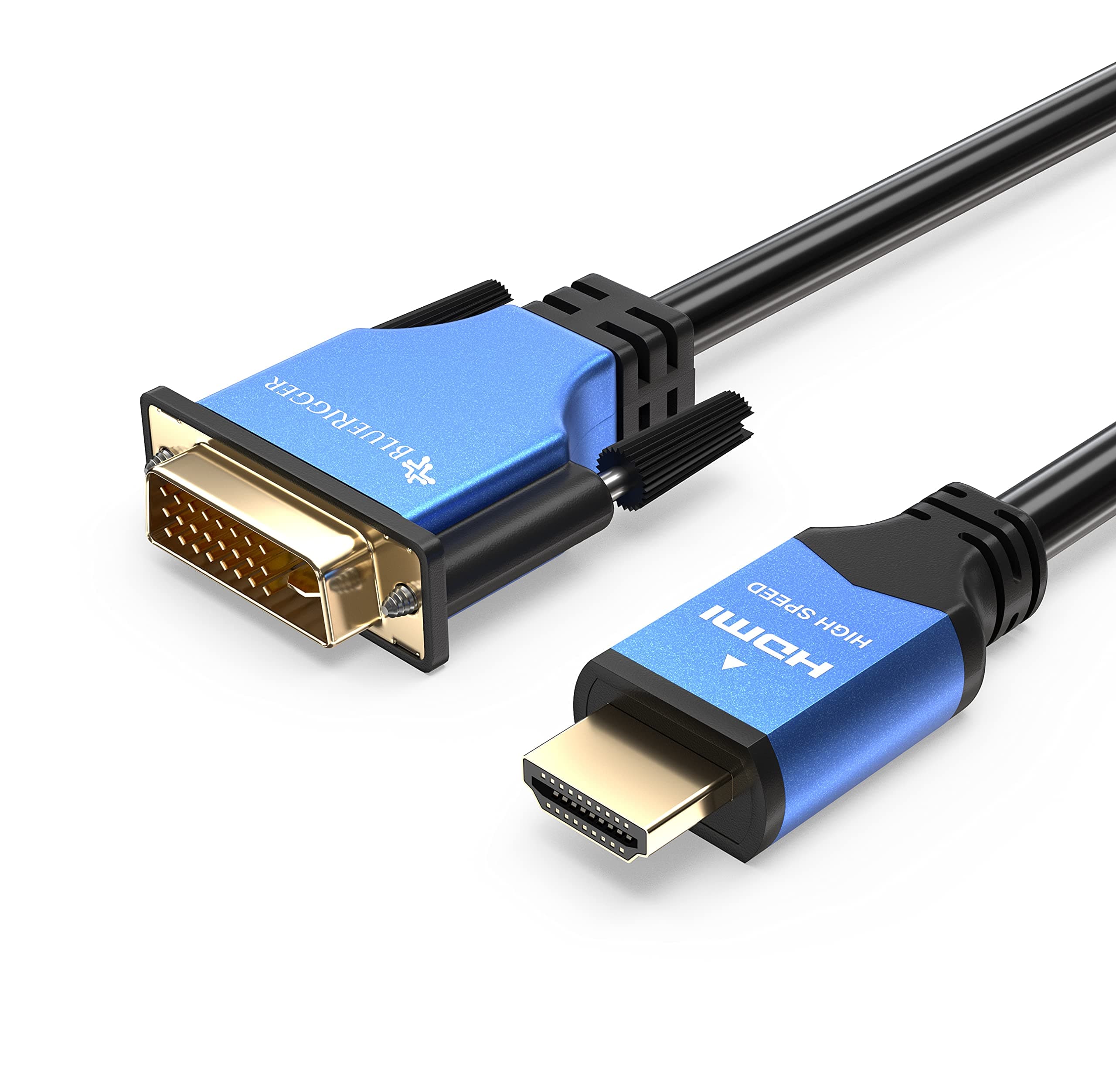 BlueRigger HDMI to DVI Cable (10FT, High-Speed, Bi-Directional Adapter Male to Male, DVI-D 24+1, 1080p, Aluminum Casing) - Compatible with Raspberry Pi, Roku, Xbox One, PS5/PS4/PS3, Graphics Card