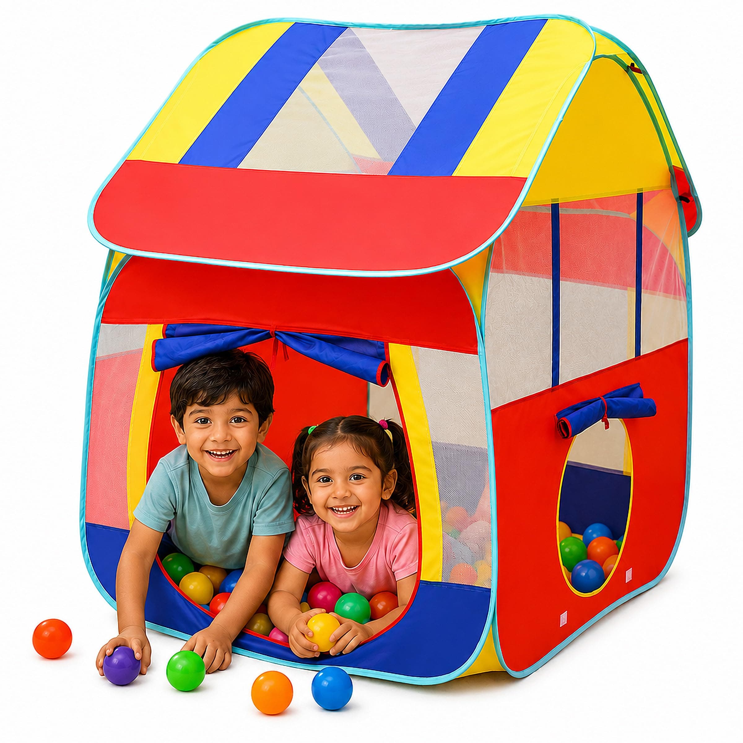 Toyshine Foldable Kids Children's Indoor Outdoor Pop up Play Tent House Toy with Spacious Play Area | Lightweight Multicolor Pop-Up Kids Playhouse for Boys & Girls 3+ Years